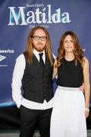 LOS ANGELES, CA - JUNE 7: Composer/Lyricist Tim Minchin (L) and wife Sarah Minchin (R) arrive for the opening night of ''Matilda The Musical'' at Center Theatre Group/Ahmanson Theatre on June