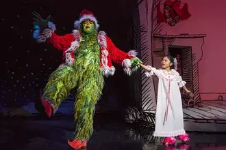 J Bernard Calloway As The Grinch And Mikee Castillo As Cindy Lou Who In Dr Seussa How The Grinch Stole Christmas Directed By James Va Squez Running Nov 5 A Dec 26 16 At